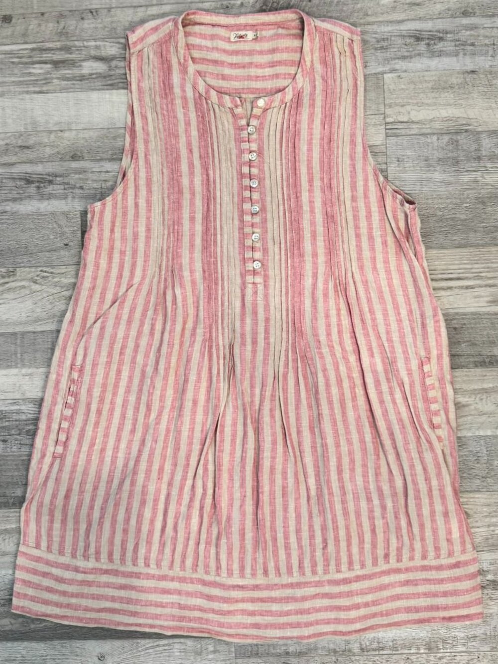 Faherty Pink and Cream Striped Sleeveless Linen Dress